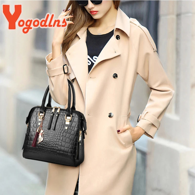 Bolso de Hombro de Invierno para Mujer con Diseño de Cocodrilo - Yogodlns Luxury PU Leather, Elegante y con Asa