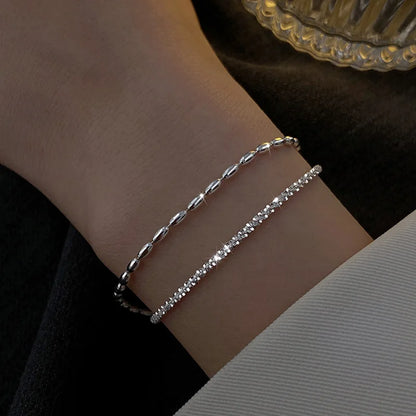 Pulsera de Plata de Ley 925 para Mujer, Brazalete de Doble Capa, Exquisito y Moderno