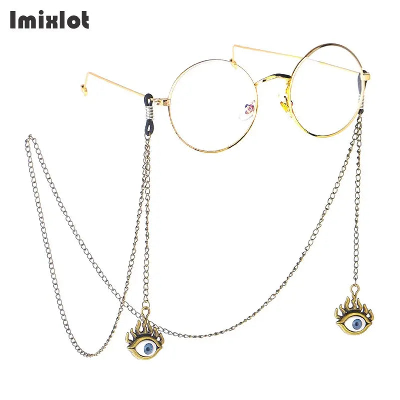 1PC Cadena de Gafas de Metal Dorado con Múltiples Estilos: Cadena para Gafas con Colgante de Fresa, Cruz, Flor - Sujeta Cordón para Lentes de Lectura