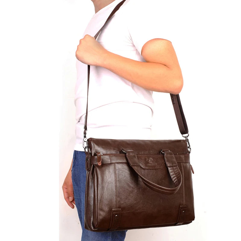 Maletín de Cuero PU para Hombre de 15 Pulgadas – Bolsa de Oficina Casual con Compartimentos para Computadora y Documentos