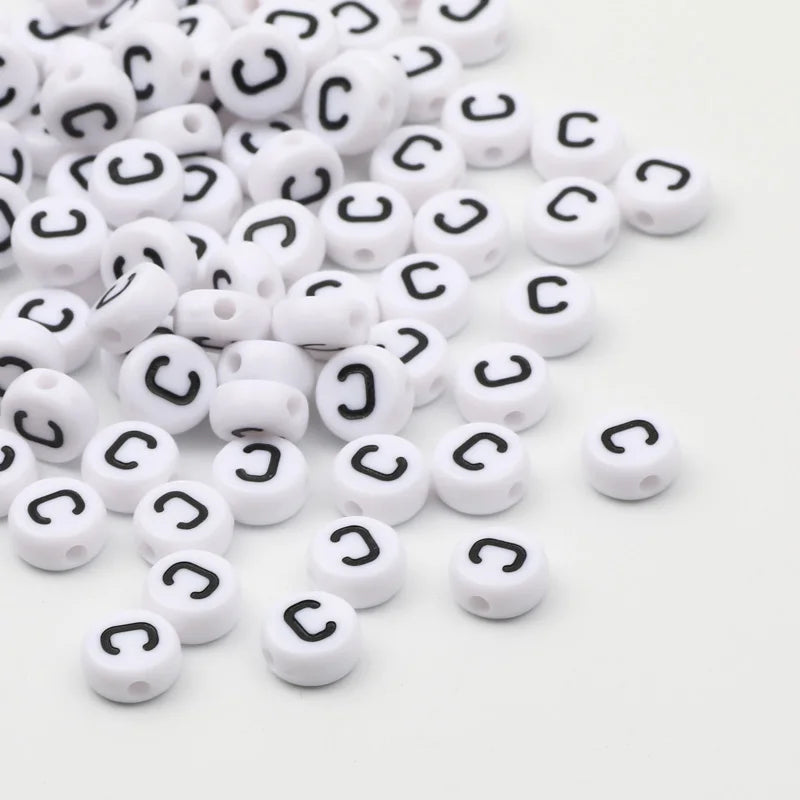 50/100 Piezas de Perlas Espaciadoras Acrílicas Redondas Blancas A-Z de 7x4MM para Joyería - Accesorios DIY para Pulseras