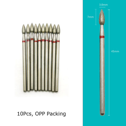 Set de 10 Brocas para Torno de Uñas HYTOOS - Fresas de Diamante para Cutículas, Cortadores para Pedicura, Accesorios para Uñas