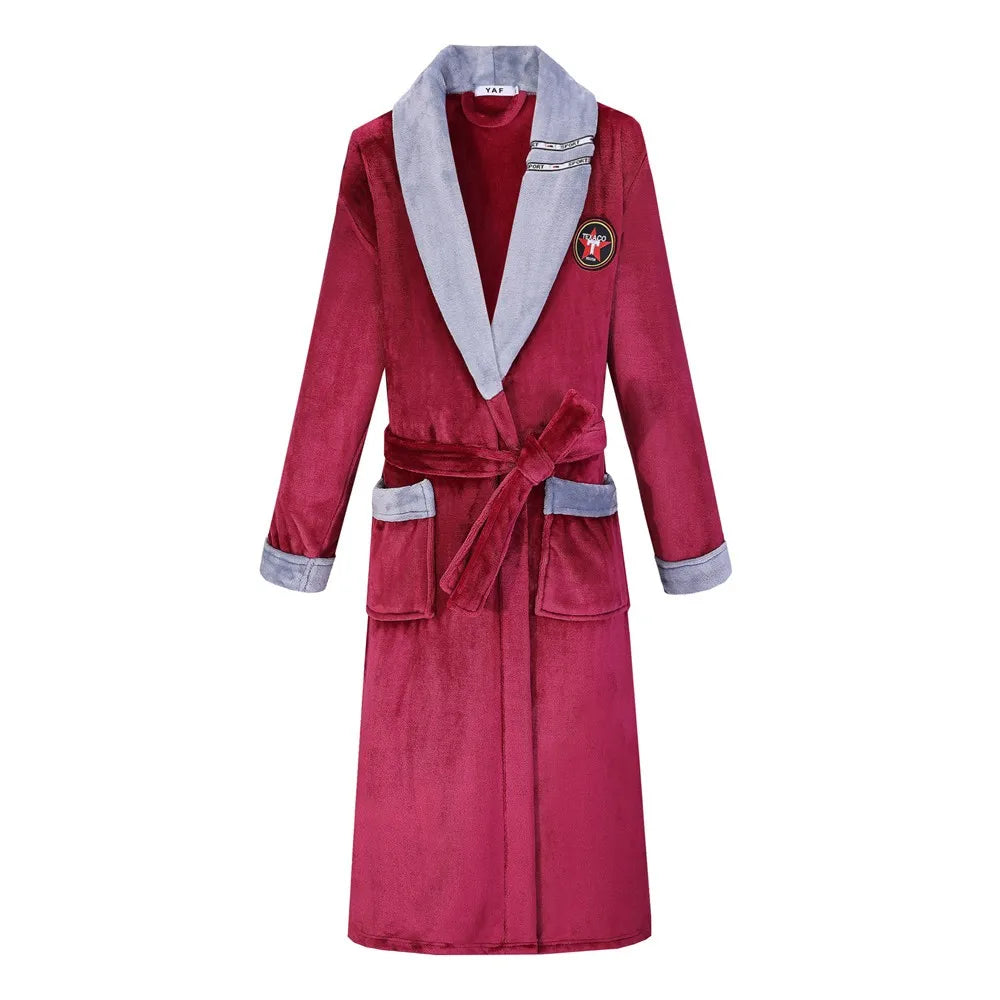 Bata gruesa de franela para hombre, Kimono de baño, camisón cálido, lencería íntima, ropa de casa de talla grande, Otoño e Invierno