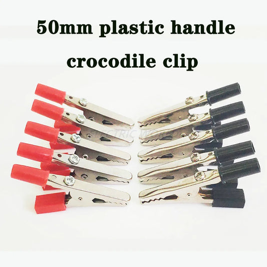 Pinzas de Cocodrilo con Mango de Plástico - Conector de Prueba de 50 mm para Proyectos Eléctricos y Baterías, 100A