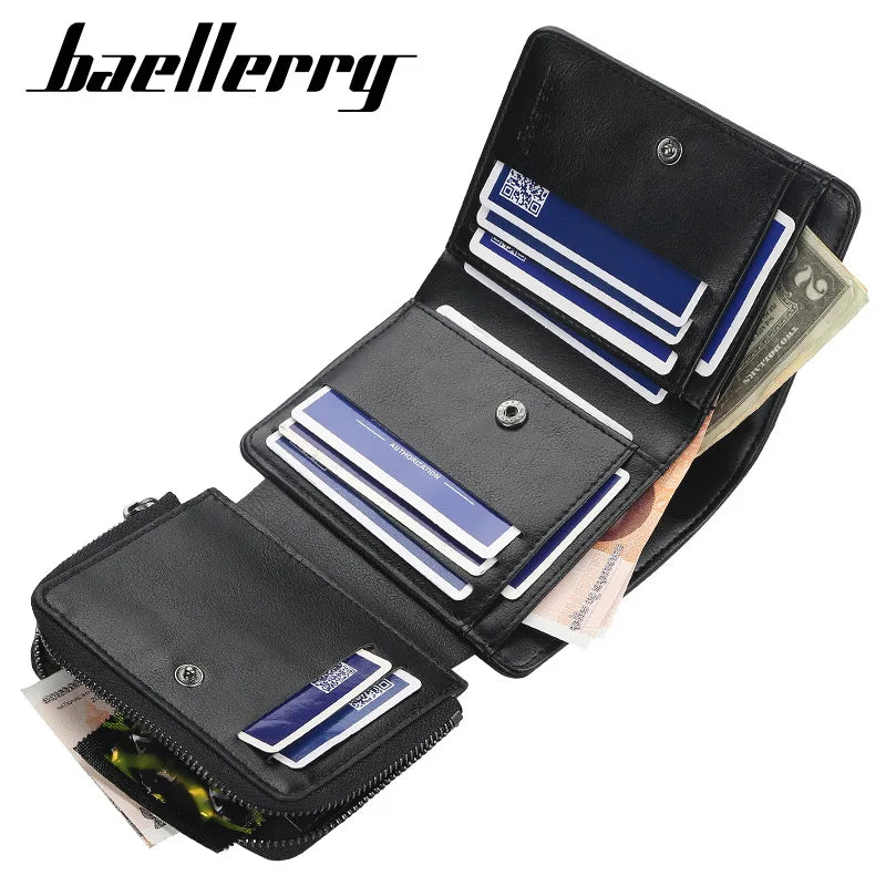 Nueva Billetera Corto para Hombre en Cuero PU de Alta Calidad con Cremallera, Diseño Vintage, Cartera con Bolsillo para Monedas y Ranura para Tarjetas