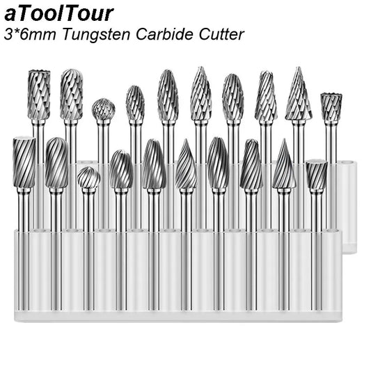 Juego de Fresas Rotativas de Carburo con Vástago de 1/8", Longitud de Cabeza de 1/4" - Tungsteno para Trabajar Madera, Perforar Metal, Grabar y Pulir