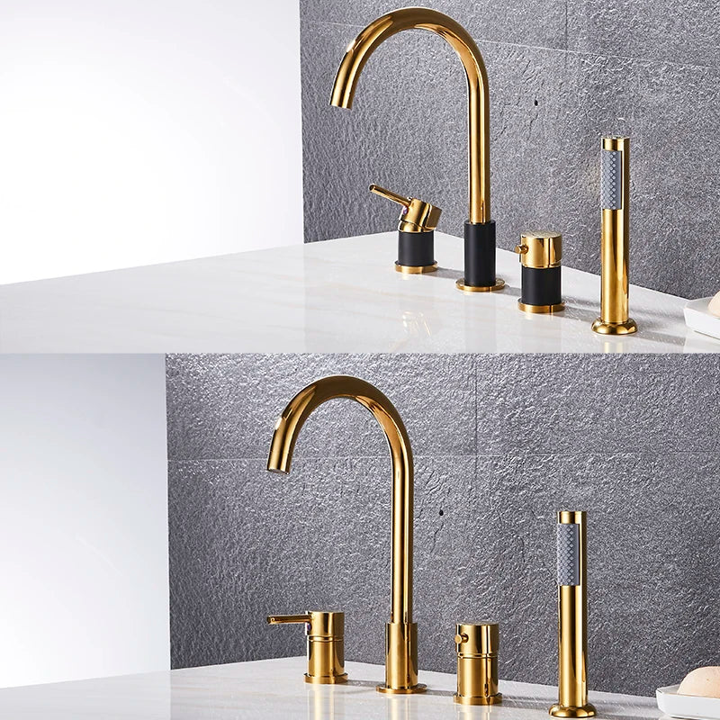 Juego de 4 Piezas de Grifo para Baño de Latón - Mezclador de Agua con Ducha de Mano para Bañera