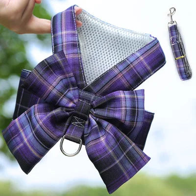 Conjunto de Arnés y Correa para Perro, Ajustable, con Lazo y Diseño Adorable, Sin Tirones, Correa Suave de Malla, Collar para Cachorro, Paseo al Aire Libre