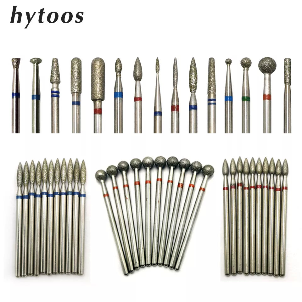 Set de 10 Brocas para Torno de Uñas HYTOOS - Fresas de Diamante para Cutículas, Cortadores para Pedicura, Accesorios para Uñas