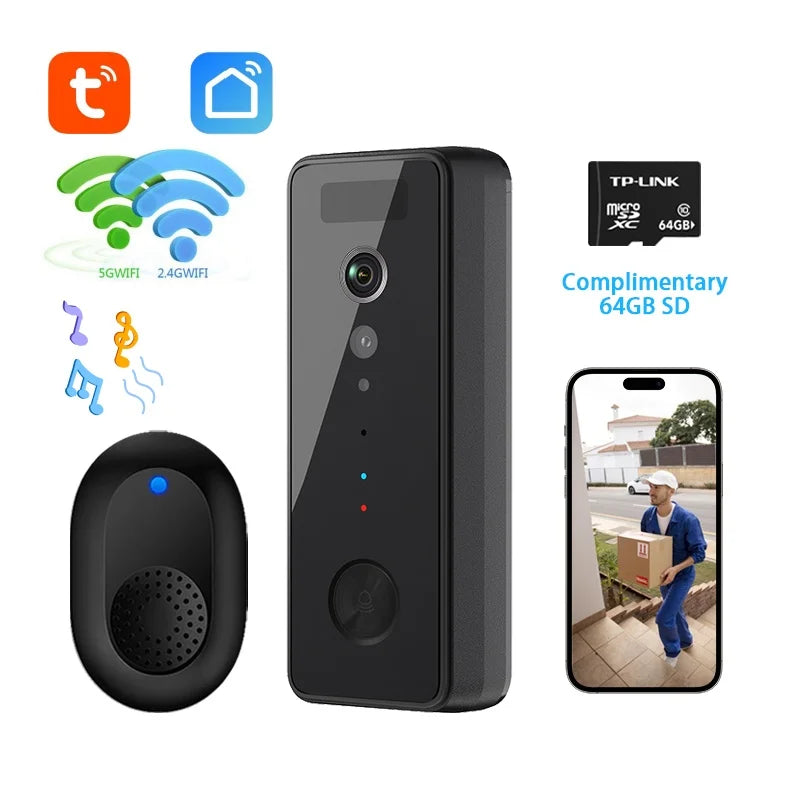 Timbre de Video Tuya Smart Home con Intercomunicador, Cámara Inalámbrica Impermeable y APP Móvil