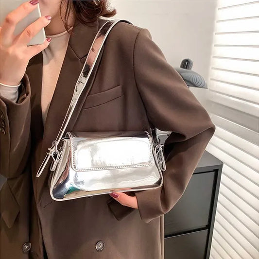 Bolsos de Lujo para Mujer: Bolso Láser de Hombro y Asa Superior, Diseño Chic Plateado, Tote Bag y Bolso Shopper