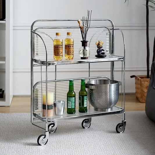 Carro de vidrio transparente para comedor, mesa de rueda para Bar, cocina, hogar, mesa lateral plegable, sala de estar, dormitorio, estante móvil, muebles
