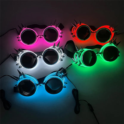 Gafas LED Neón Flashing con Lentes Negros, Accesorios de Fiesta Steampunk, Gafas Luminosas con Luces para DJ y Eventos