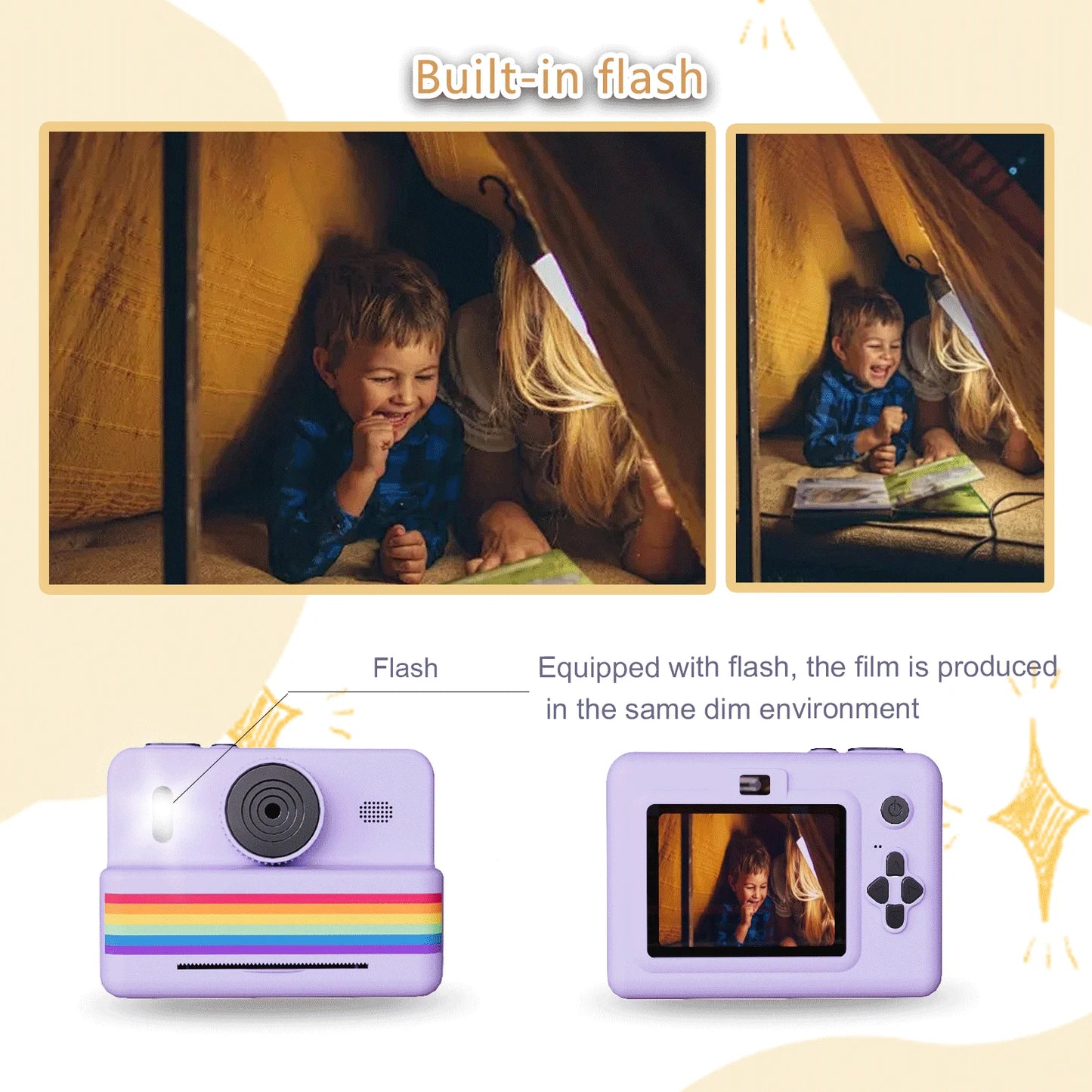 Cámara Instantánea de 2.8 Pulgadas con Pantalla Grande, Cámara Digital HD para Niños, Juguete Portátil de Impresión Sin Tinta para Exterior