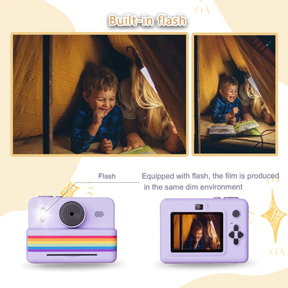 Cámara Instantánea de 2.8 Pulgadas con Pantalla Grande, Cámara Digital HD para Niños, Juguete Portátil de Impresión Sin Tinta para Exterior