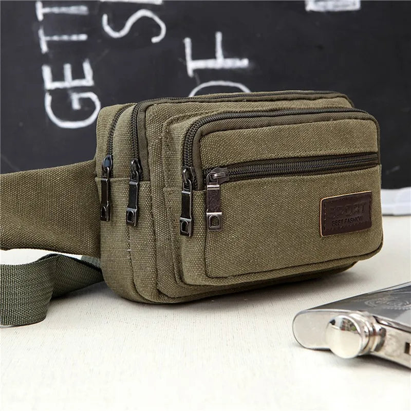 Bolso de Cintura Multifuncional de Lona para Hombre - Fanny Pack Deportivo, Duradero y de Alta Capacidad, Bolsa Portátil para Teléfono y Monedero