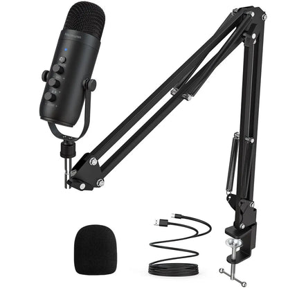 Kit de Micrófono Condensador USB Profesional para Streaming y Podcasting | Micrófono Cardioide con Brazo Boom para Grabación en Twitch y YouTube
