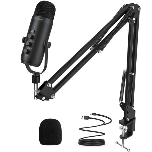 Kit de Micrófono Condensador USB Profesional para Streaming y Podcasting | Micrófono Cardioide con Brazo Boom para Grabación en Twitch y YouTube