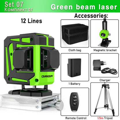 Clubiona Nivel Láser 16/12 Líneas Verde Autonivelante 360° Horizontal y Vertical, Rayo Verde Súper Potente, Herramienta de Nivelación con Modo de Pulso