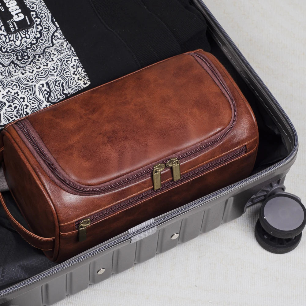 Neceser de Cuero para Hombres y Mujeres - Kit Dopp con Gancho para Viaje