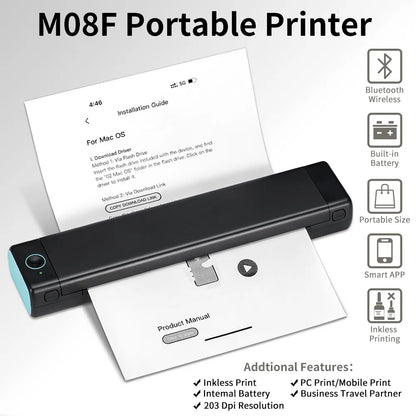 Impresora térmica portátil Phomemo M08F A4: impresión móvil inalámbrica de viajes para coche y oficina, compatible con papel térmico A4