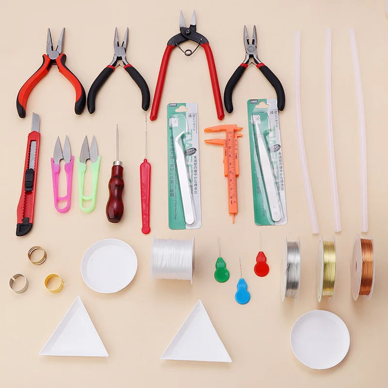 Herramienta de Bricolaje para Hacer Joyas - Kit Completo de Accesorios de Reparación con Alicates, Cuerdas Elásticas, Tijeras y Más