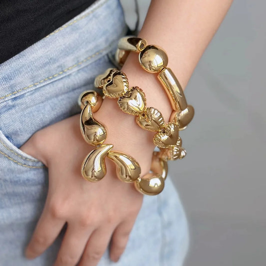 Pulseras Elásticas con Forma de Corazón - Brazaletes de Metal Estilo Hip-Hop y Punk