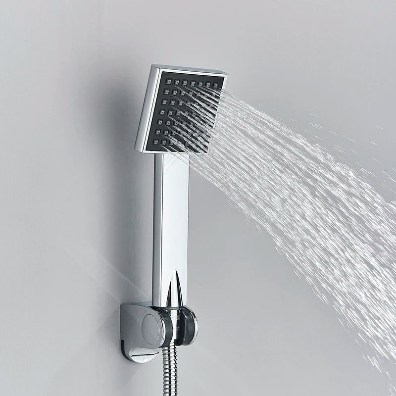 Grifo Termostático de Bañera Senlesen para Baño, Salida Giratoria 360°, Montado en Pared con Mezclador de Ducha y Ducha de Mano ABS