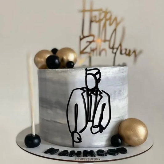 Adorno minimalista para pastel de cara masculina - Decoración acrílica de cumpleaños y aniversario
