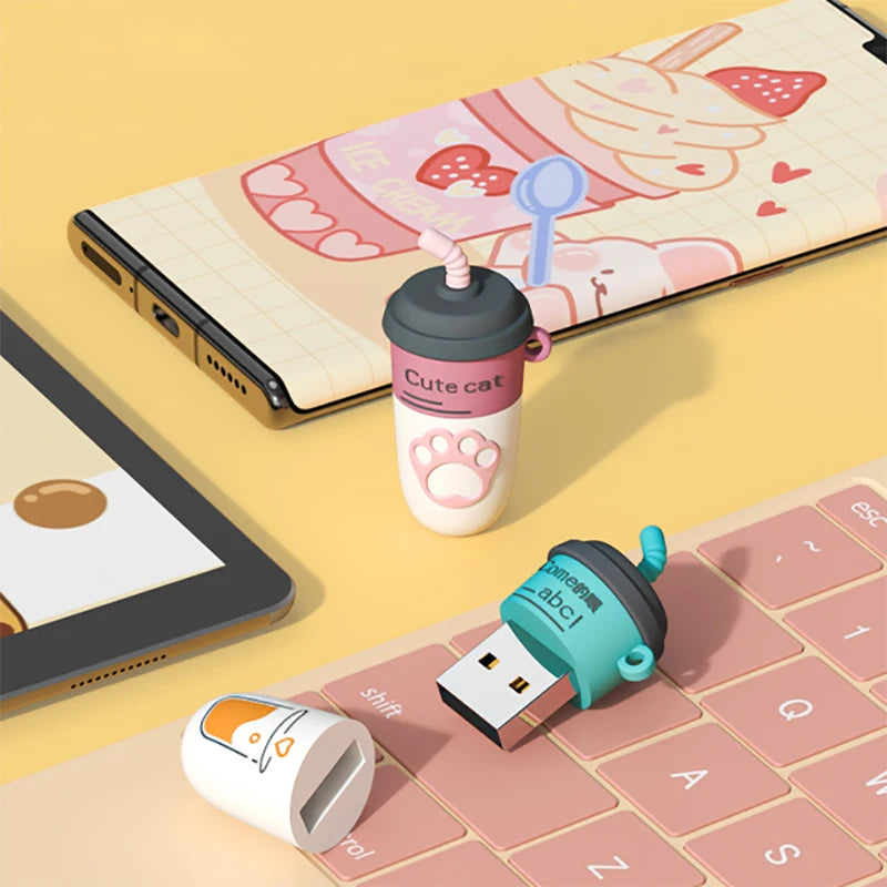 U&H V013 Pendrive USB Milk Tea con Llavero | 4GB - 256GB | Memoria USB Flash Disk para PC y Laptops | Diseño Portátil y Resistente | USB 2.0