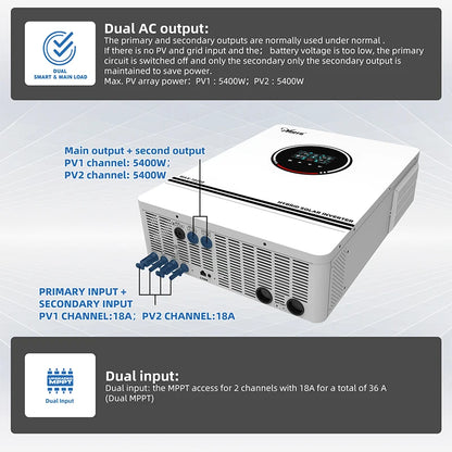Inversor Solar Híbrido 10.2KW 6.2KW 4.2KW 3KW Off Grid Onda Sinusoidal Pura 48V 24V 12V 230VAC con MPPT 160A 120A 80A Cargador