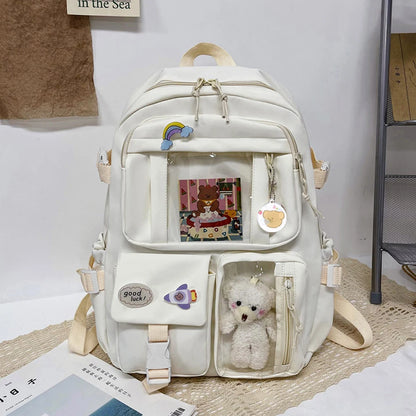 2023 Fashion Japanese Nylon Bookbags with Plush Pendant Summer New Student Kawaii Backpack Large Capacity Woman College Rucksack
