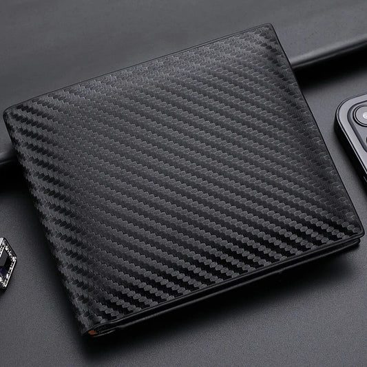 Nueva Cartera Corta de Fibra de Carbono para Hombre con Cremallera Integrada y Bolsillo para Monedas