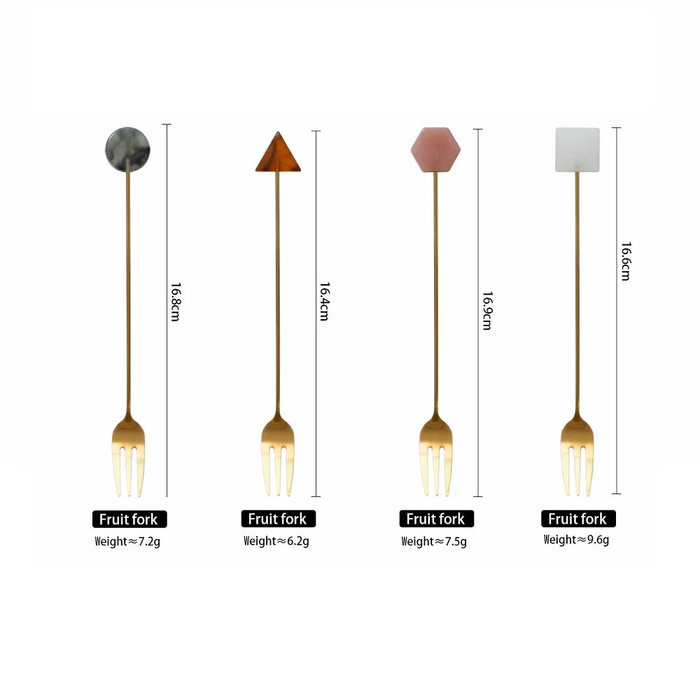 Tenedor Largo de Acero Inoxidable 304 - Accesorio de Cocina Geométrico para Galletas, Helado, Postre, Ensalada y Fruta