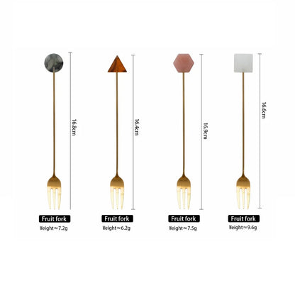 Tenedor Largo de Acero Inoxidable 304 - Accesorio de Cocina Geométrico para Galletas, Helado, Postre, Ensalada y Fruta