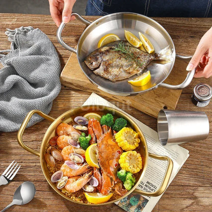 Olla Dorada  Sartén Comercial Gruesa de Doble Oreja, Cuenco de Olla , Olla de Arroz de Mariscos Españoles de Acero Inoxidable