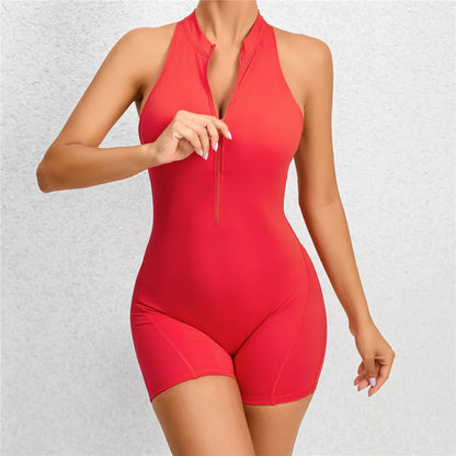 Chándal con cremallera para mujer, conjunto de Yoga con almohadilla, mono de una pieza, mallas de entrenamiento, peleles, deporte, gimnasio, traje activo, ropa de ejercicio, 2024