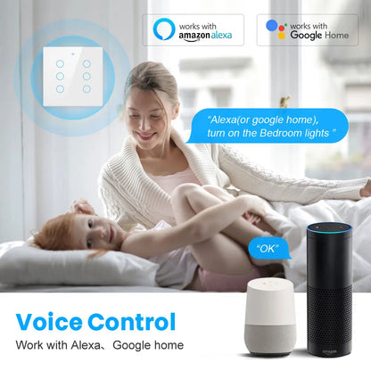 Interruptor Táctil Inteligente Wifi Tuya para Luces en Brasil, 4*4 sin Cable Neutro, 4/6 Gang, Control Remoto RF433, Smart Life, Compatible con Alexa y Google Home