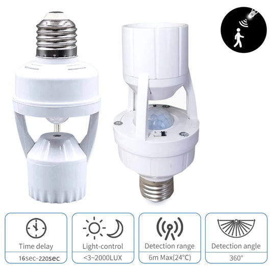 Porta Lámpara con Sensor de Movimiento E27 LED, Interruptor Inteligente PIR, Interruptor de Luz Inteligente, Sensor Infrarrojo de Cuerpo Humano, Base de Lámpara con Detector de Movimiento