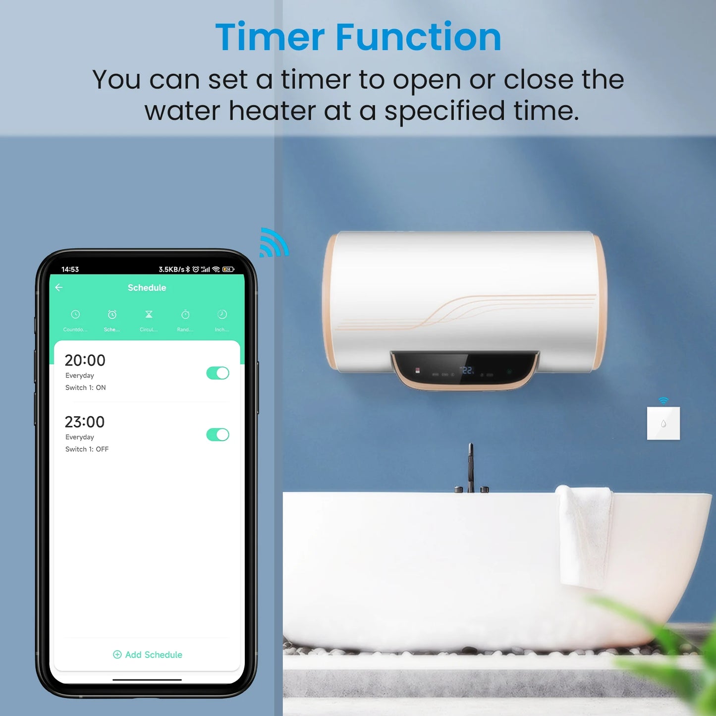 Interruptor de Calentador de Agua LoraTap WiFi | Control Remoto Smart Life Tuya, Monitoreo de Energía, Compatible con Alexa y Google Home