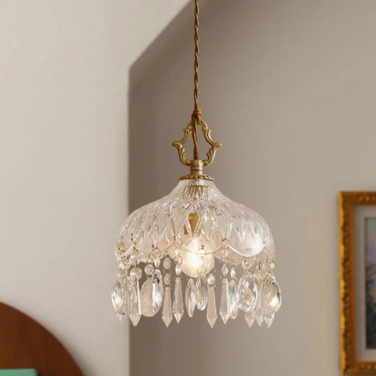 Lámpara Colgante de Cristal Retro Francés LED de Lujo – Chandeliers de Vidrio para Dormitorio, Bar y Restaurante con Bombilla E14