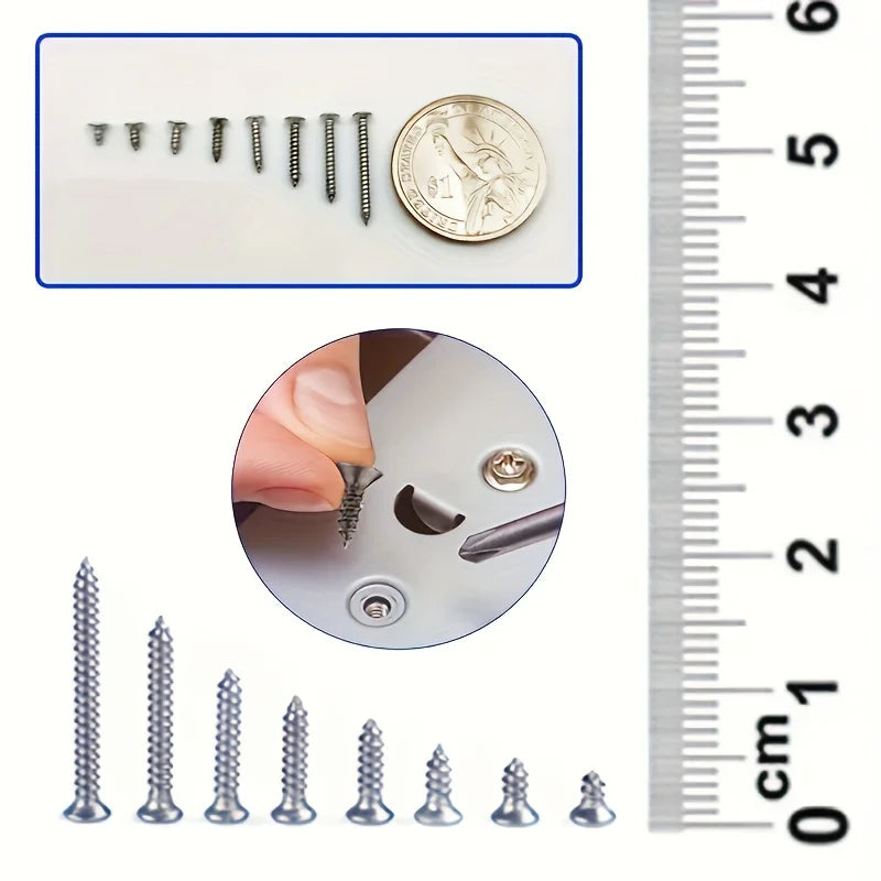 Set de Tornillos Autoperforantes de Madera de 400/800 Piezas - Tornillos Phillips de Cabeza Plana con Tuercas de Bloqueo