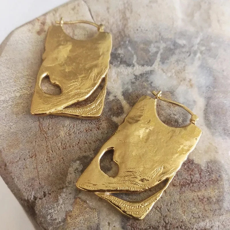 Pendientes Geométricos Huecos de Metal Plegado Estilo Coreano para Mujer y Niña - Joyería Antigua para Fiestas y Regalos