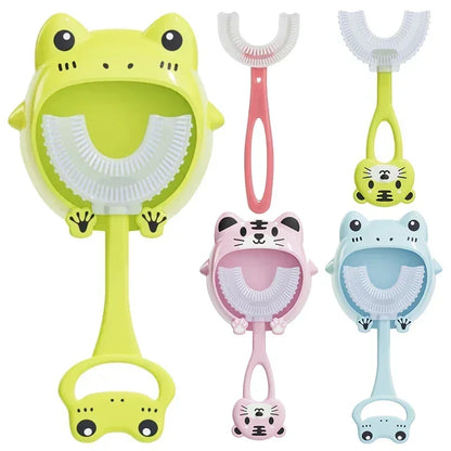 Cepillo de dientes en forma de U para bebé, 360 grados, cepillo de limpieza para el cuidado bucal, de silicona suave, artículos para bebé de 2 a 12 años