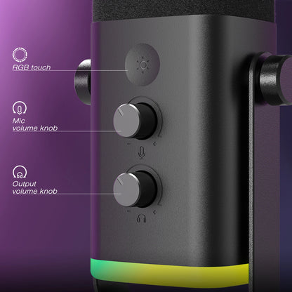 Micrófono Dinámico FIFINE USB/XLR con Botón de Silencio Táctil, Conector para Auriculares, Controles de E/S, para PC PS5/4, Mezclador de Juegos, Micrófono Ampligame AM8