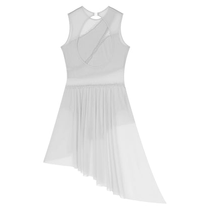 Vestido de Patinaje Artístico para Mujer - Traje de Danza Lírica sin Mangas con Espalda Abierta y Dobladillo Irregular