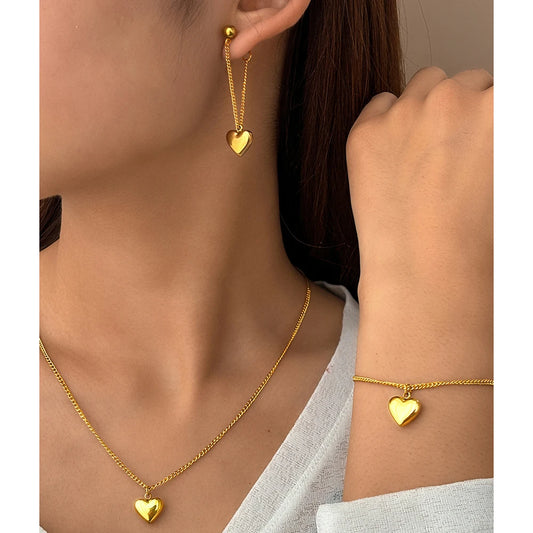 Conjunto de collar y pulsera de acero inoxidable para mujer, colgante de corazón de melocotón cúbico, joyería de moda, regalo de banquete