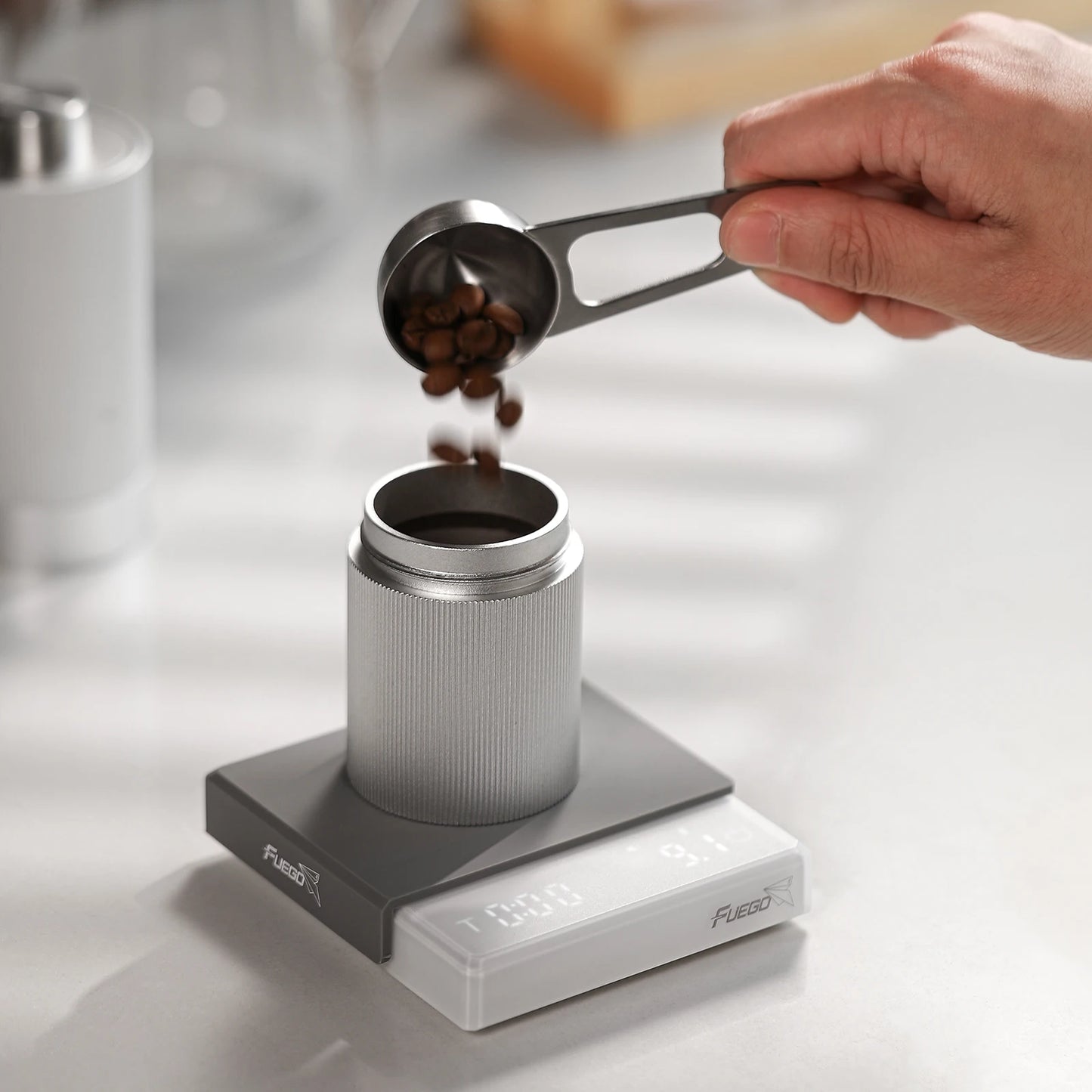 Báscula para Café Fuego Kitchen con Temporizador, Báscula Digital Recargable de Alta Precisión 0.1g, 3 Modos para Goteo y Espresso, Regalo para Baristas