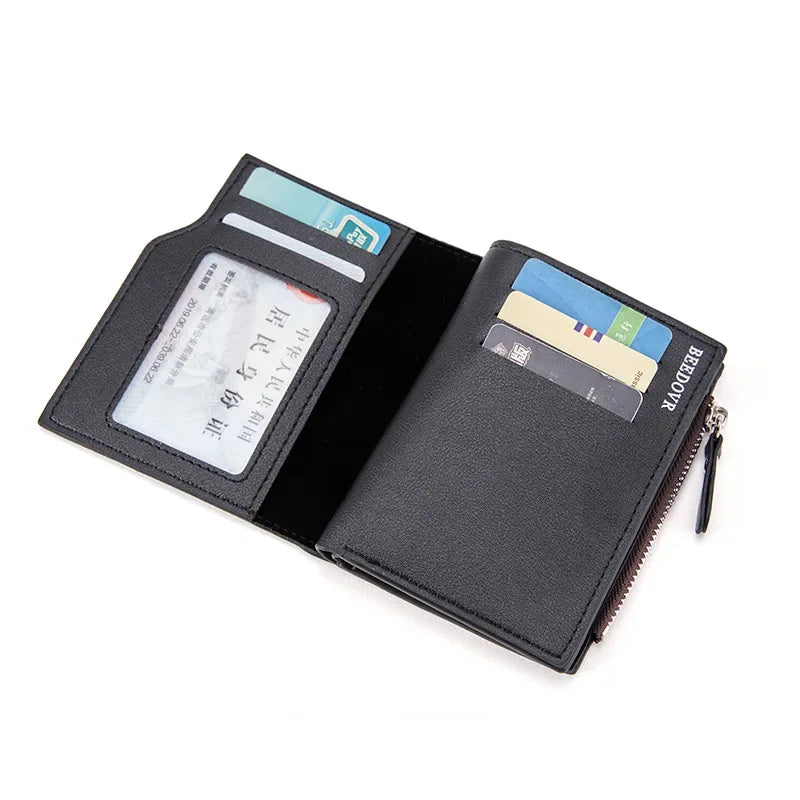 Billetera Corto para Hombre en Cuero PU, Monedero Masculino con Cremallera, Porta Tarjetas de Crédito, Cartera de Hombre