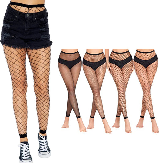 Medias de Red Sin Pie para Mujeres, Leggings Transparentes de Cintura Alta, Pantyhose Negras con Diseño de Red